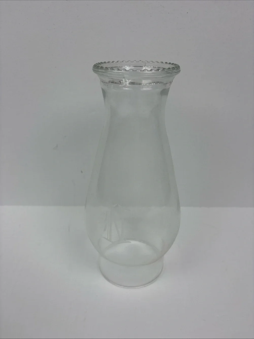 Vintage Glass Hurricane Lamp Chimney Clear Globe Crimp Pie Crust Beaded Top Rim
